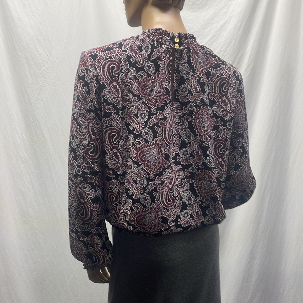 Michael Kors Womens Paisley Gathered Peep Hole Long Sleeve Blouse - Picture 4 of 9